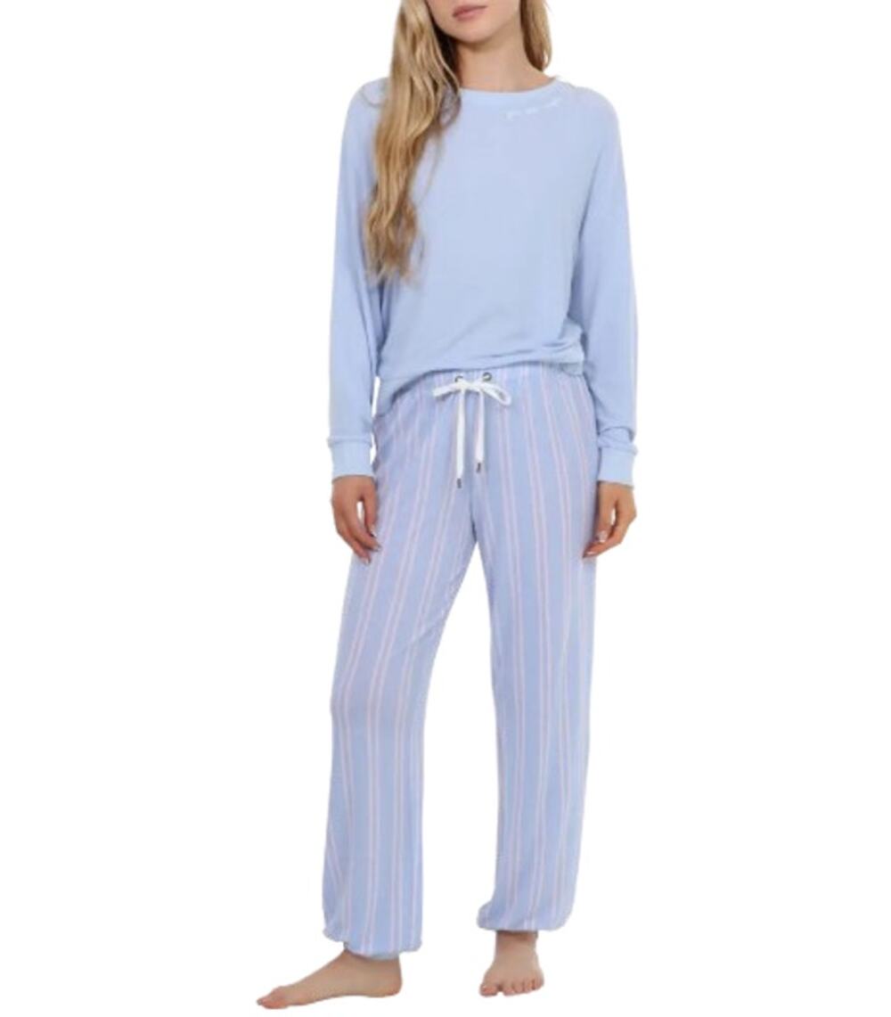 HONEYDEW Star Seeker Brushed Jersey Pajama Set Small Blue Moonstruck Stripe NWT